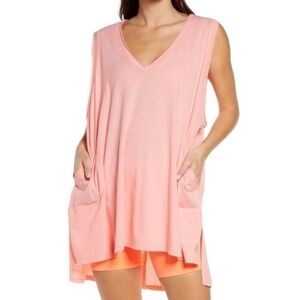 Free People Movement Light Peach Color Oversized Tank Top With Pockets Size XS
